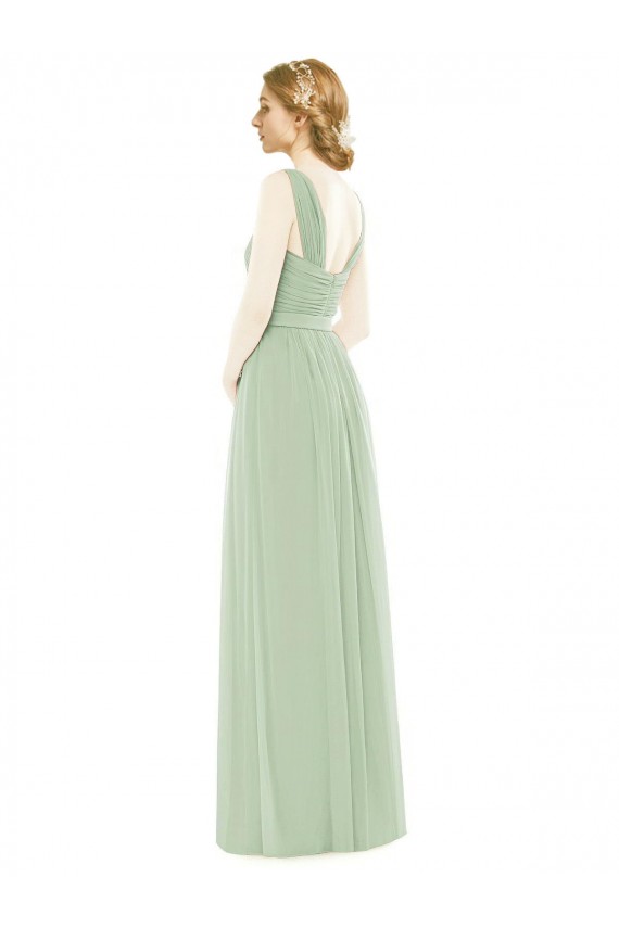 Discount Sleeveless Chiffon Long Bridesmaid Dress with Shoulder Straps UK