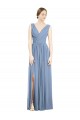 Discount Sleeveless Draped Chiffon Maxi Bridesmaid Dress with Front Slit UK