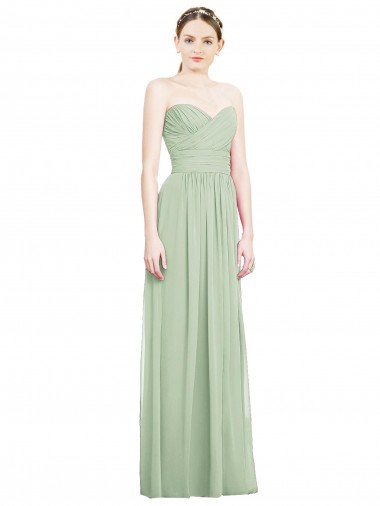 Discount Crisscross Draped Full Length Strapless Chiffon Bridesmaid Dress UK