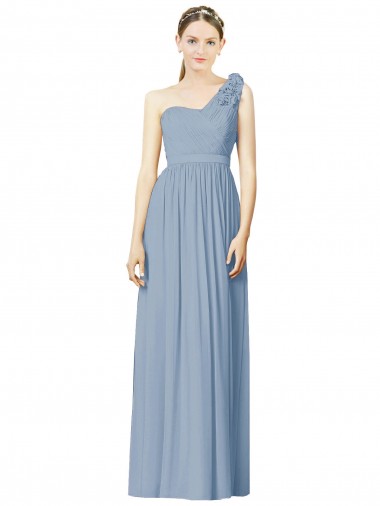 Discount Flower Shoulder Draped One Shoulder Chiffon Bridesmaid Dress UK