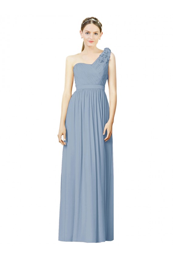 Discount Flower Shoulder Draped One Shoulder Chiffon Bridesmaid Dress UK