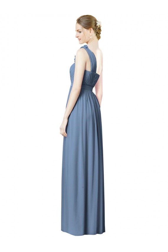 Discount Flower Shoulder Draped One Shoulder Chiffon Bridesmaid Dress UK