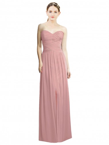 Discount Crossover Draped Sweetheart Chiffon Formal Bridesmaid Dress with Front Slit UK