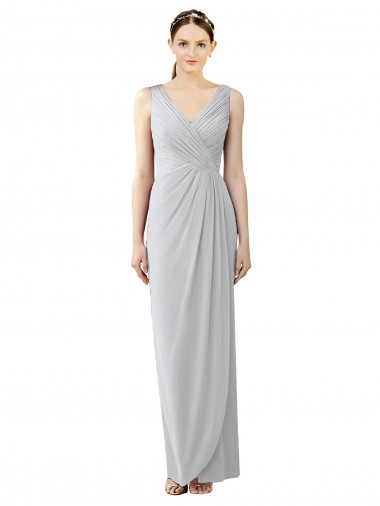 Discount Draped Sleeveless Long Chiffon V-Neck Bridesmaid Dress UK