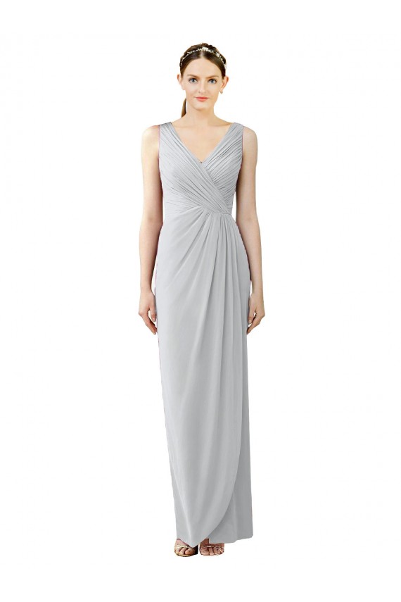 Discount Draped Sleeveless Long Chiffon V-Neck Bridesmaid Dress UK