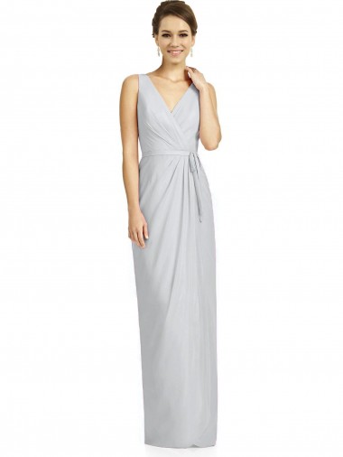 Discount Draped V-Neck Cocktail Length Chiffon Bridesmaid Dress UK