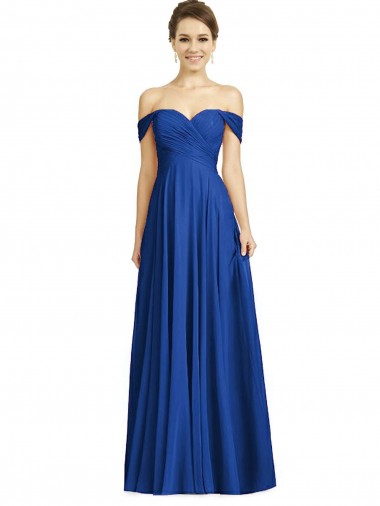Discount Off the Shoulder Draped Chiffon Maxi Bridesmaid Dress UK
