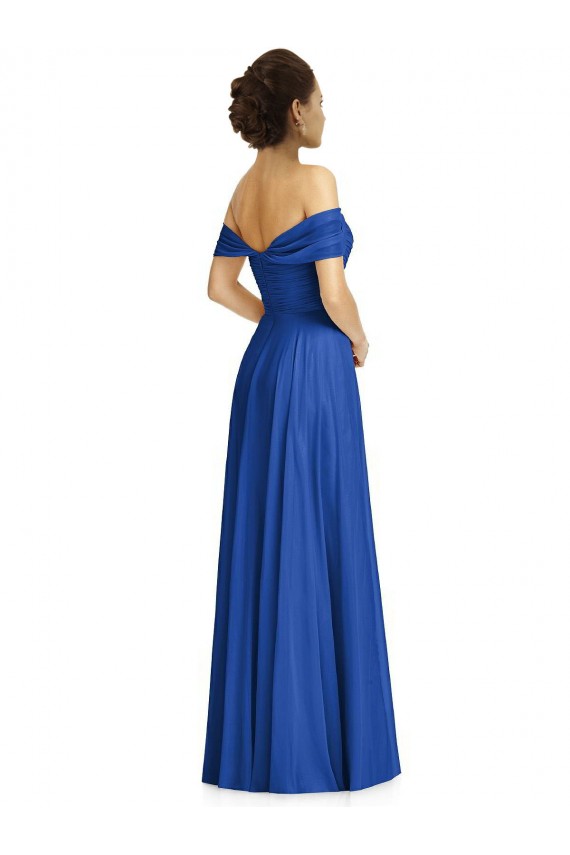 Discount Off the Shoulder Draped Chiffon Maxi Bridesmaid Dress UK