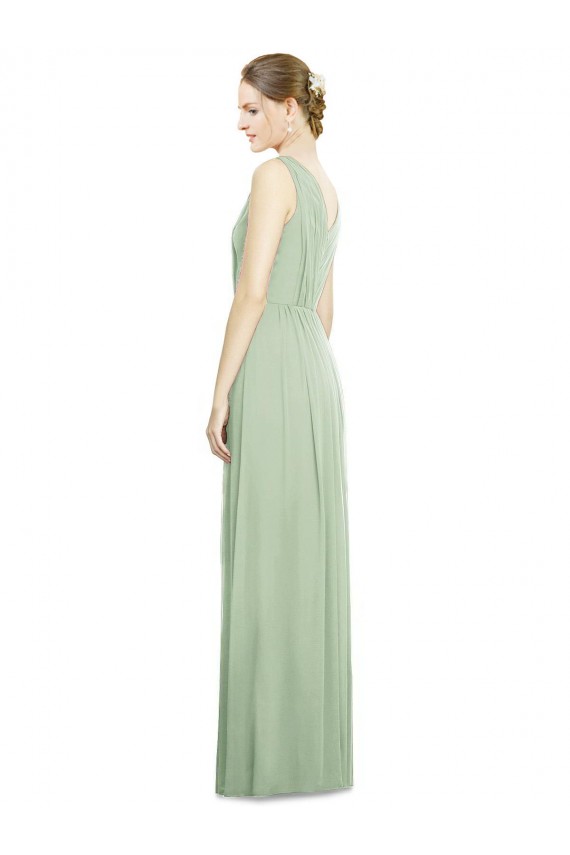 Discount Natural Waist V-Neck Draped Chiffon Bridesmaid Dress UK