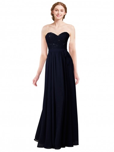 Discount Strapless Chiffon Bridesmaids Dress with a Beaded Lace Sweetheart Bodice UK