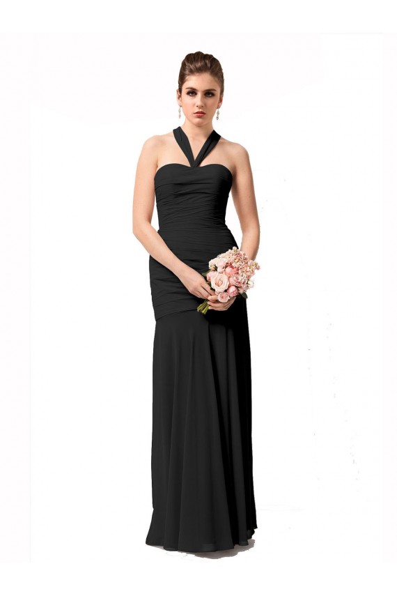 Discount Long Halter Chiffon Bridesmaid Dress with Dropped Waist UK