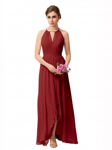 Discount High Low Long Halter Keyhole Chiffon Bridesmaid Dress UK