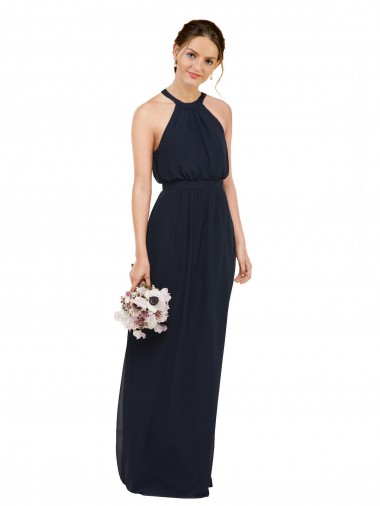 Discount High Halter Neckline Chiffon Bridesmaid Dress with Slim Keyhole Back UK