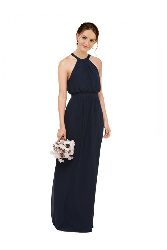 Discount High Halter Neckline Chiffon Bridesmaid Dress with Slim Keyhole Back UK
