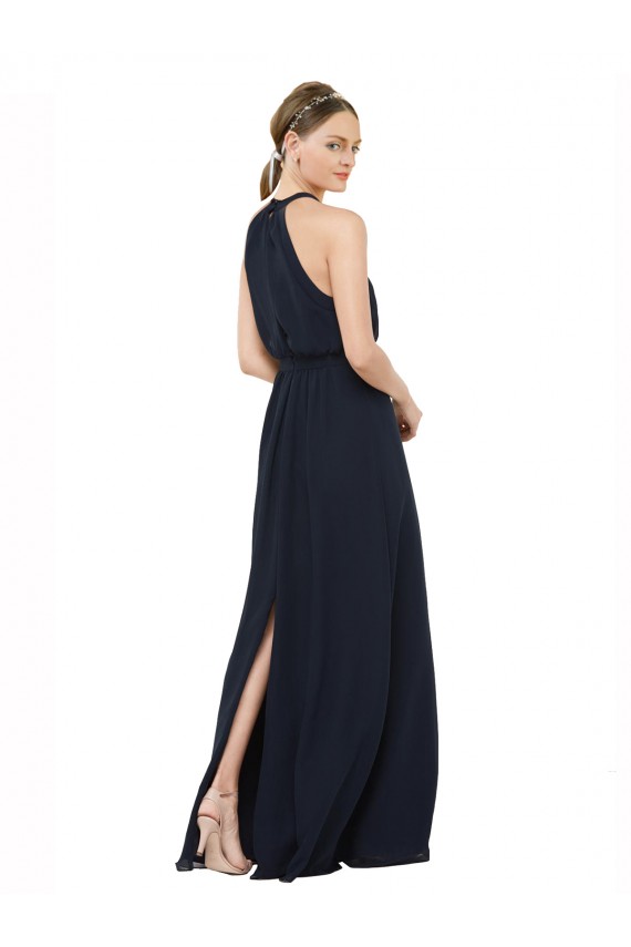 Discount High Halter Neckline Chiffon Bridesmaid Dress with Slim Keyhole Back UK