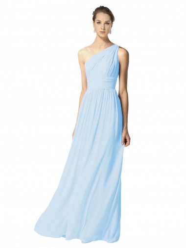 Discount One Shoulder Long Chiffon Bridesmaid Dress with Shirred Bodice and Front Keyhole UK