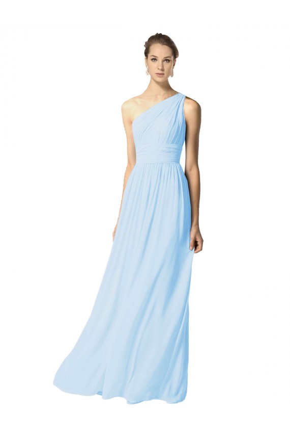Discount One Shoulder Long Chiffon Bridesmaid Dress with Shirred Bodice and Front Keyhole UK