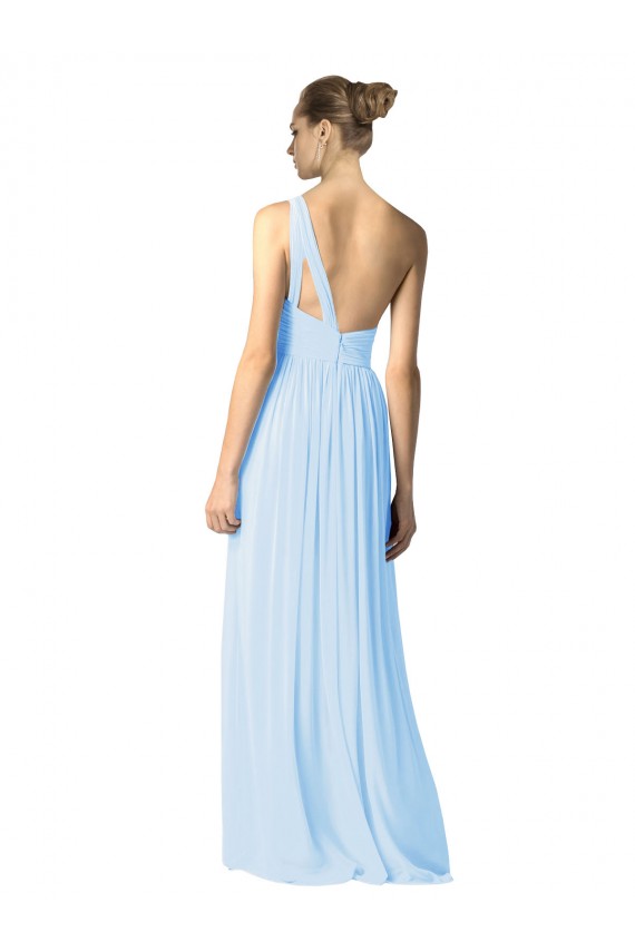 Discount One Shoulder Long Chiffon Bridesmaid Dress with Shirred Bodice and Front Keyhole UK