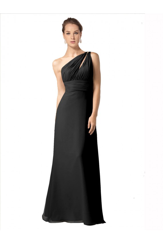 Discount One Shoulder Full Length Chiffon Bridesmaid Dress with Shirred Bodice UK