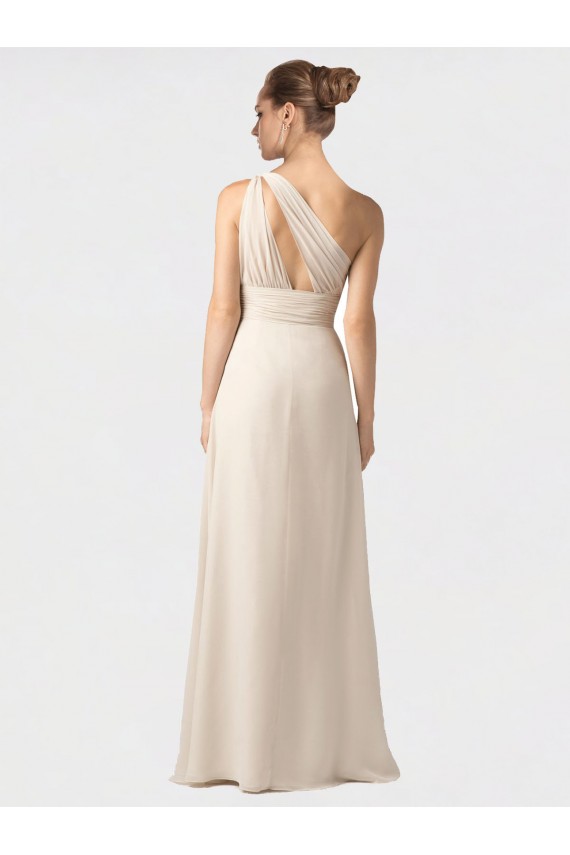 Discount One Shoulder Full Length Chiffon Bridesmaid Dress with Shirred Bodice UK