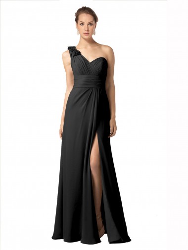 Discount Sheer One Shoulder Chiffon A-Line Bridesmaid Dress with Slit UK