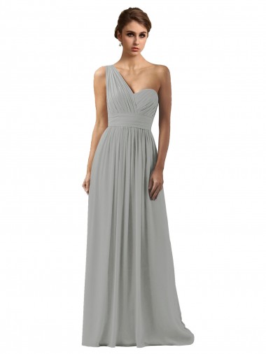 Discount Ruffled One Shoulder Floor Length Long Chiffon Bridesmaid Dress UK