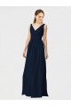 Discount Long Chiffon Bridesmaid Dress with Shirred Bodice and V-Neckline UK
