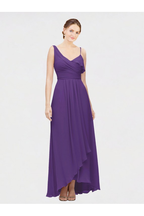 Discount One Shoulder High Low Chiffon Bridesmaid Dress with Wrap Waist UK