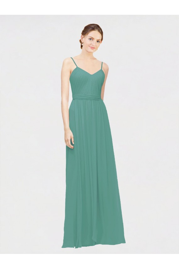 Discount Rouched V-Neckline and Spaghetti Straps Long Chiffon Bridesmaid Dress UK
