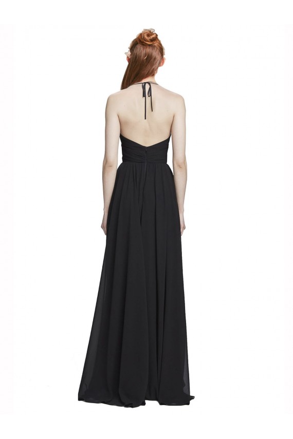 Discount Halter Chiffon Bridesmaid Dress with V-Neckline and Criss Cross Waist UK