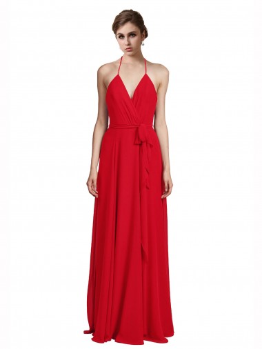 Discount V-Neck Spaghetti Halter Strap Chiffon Bridesmaid Dress UK
