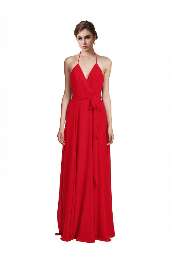 Discount V-Neck Spaghetti Halter Strap Chiffon Bridesmaid Dress UK