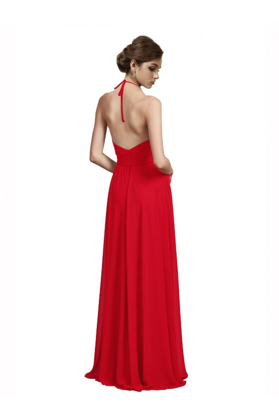 Discount V-Neck Spaghetti Halter Strap Chiffon Bridesmaid Dress UK