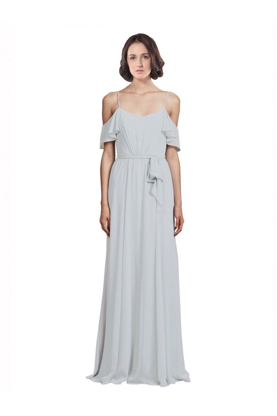Discount Off the Shoulder Spaghetti Strap Long Chiffon Bridesmaids Dress UK