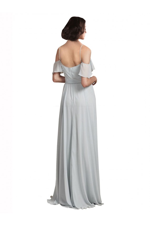 Discount Off the Shoulder Spaghetti Strap Long Chiffon Bridesmaids Dress UK