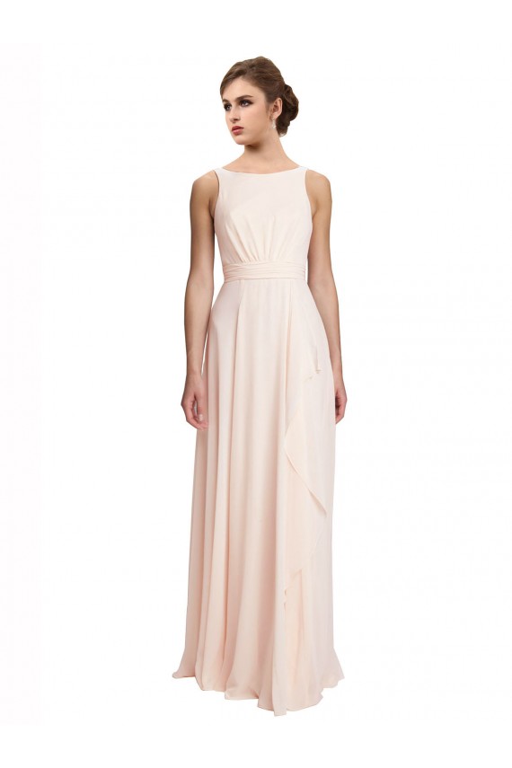 Discount High Neck Chiffon Bridesmaid Dress with Deep V-Back and Cascading Skirt UK