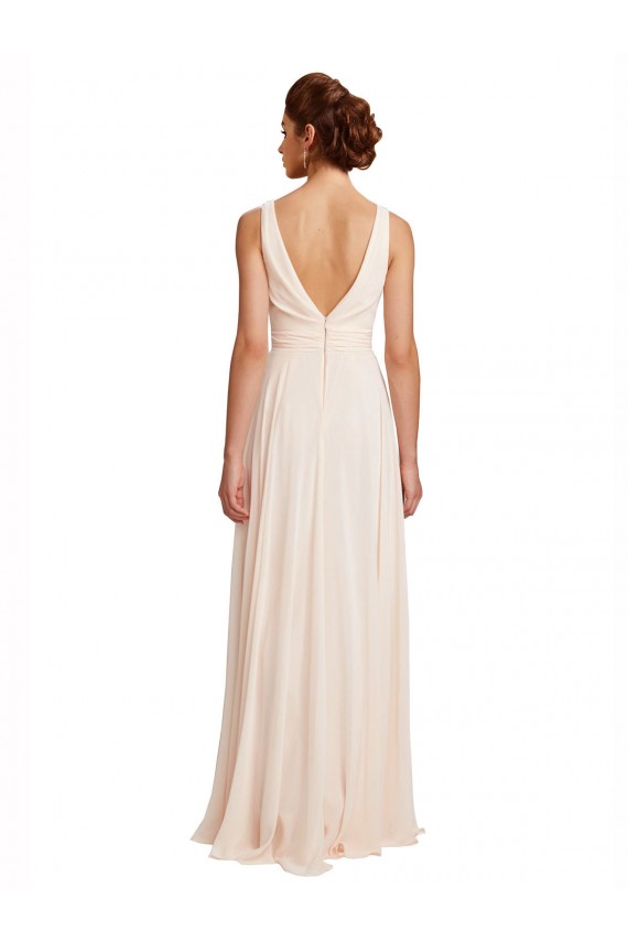 Discount High Neck Chiffon Bridesmaid Dress with Deep V-Back and Cascading Skirt UK