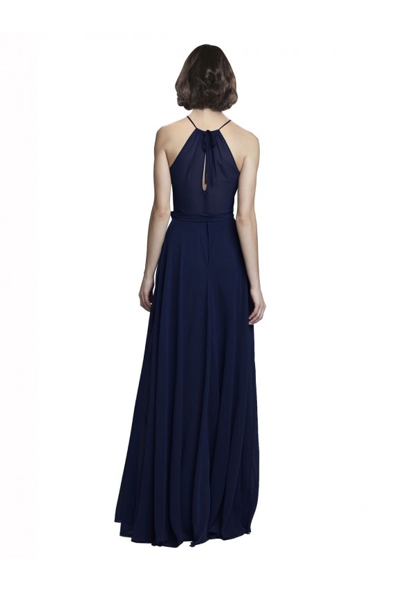 Discount High Neckline Floor Length Chiffon Bridesmaid Dress with Belt UK