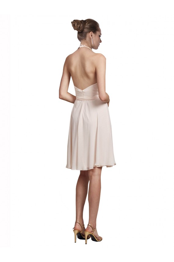 Discount Short Knee Length Wrap Chiffon Halter Bridesmaids Dress UK