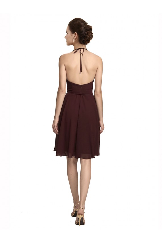 Discount Short Knee Length Chiffon Bridesmaids Dress with Halter Cowl Neck UK