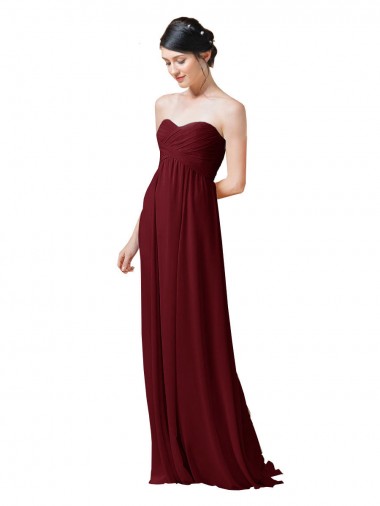 Discount Hand-Ruched Sweetheart Long Chiffon Bridesmaid Dress UK