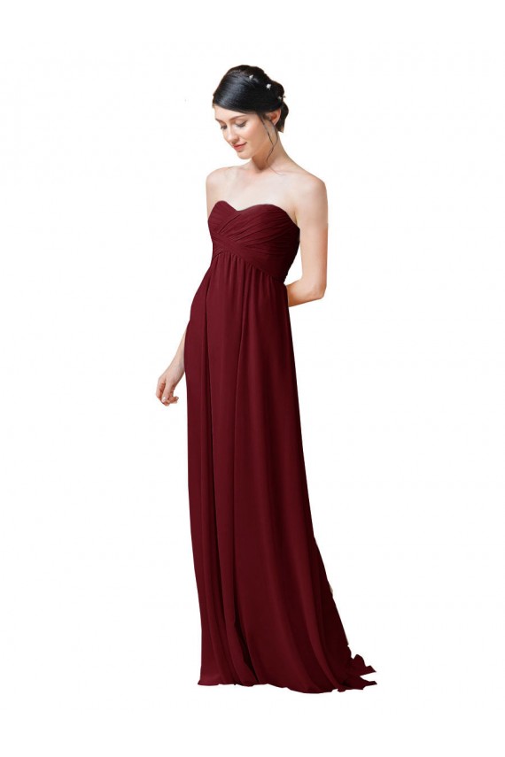 Discount Hand-Ruched Sweetheart Long Chiffon Bridesmaid Dress UK