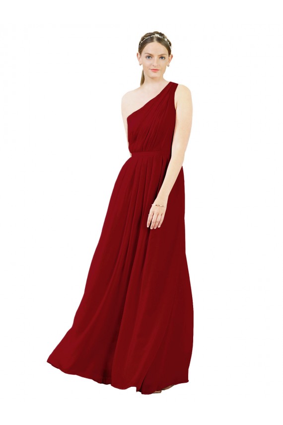 Discount Draped One Shoulder Long Floor Length Chiffon Bridesmaid Dress UK