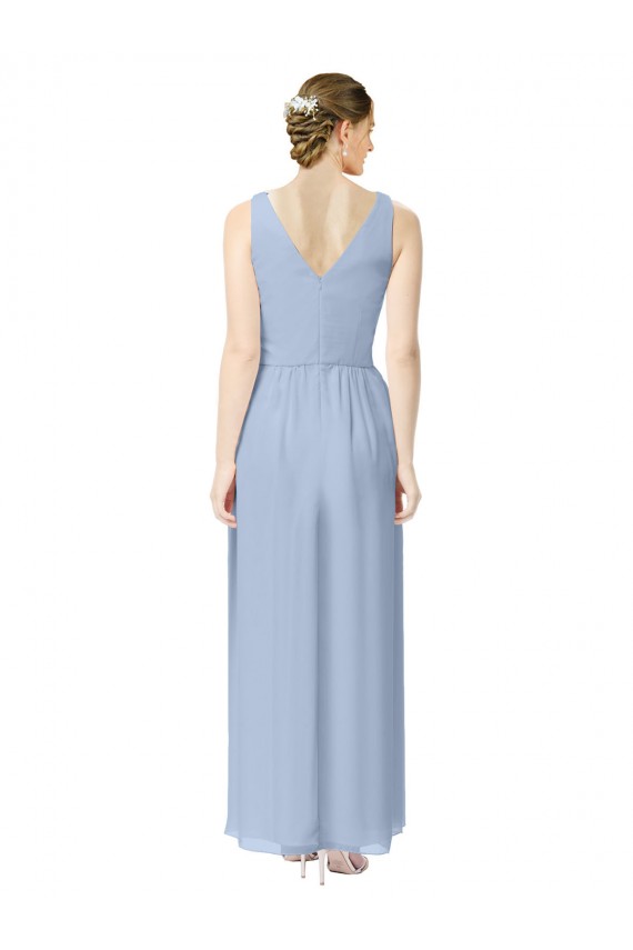 Discount Long V-Neckline Chiffon Bridesmaid Dress with Twisted Waist UK