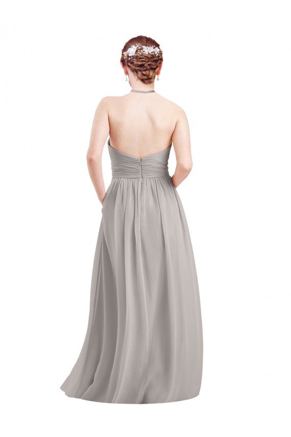 Discount Halter High Neck Long Chiffon Bridesmaid Dress with Open Back UK