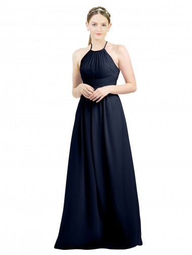 Discount Halter High Neck Long Chiffon Bridesmaid Dress with Open Back UK