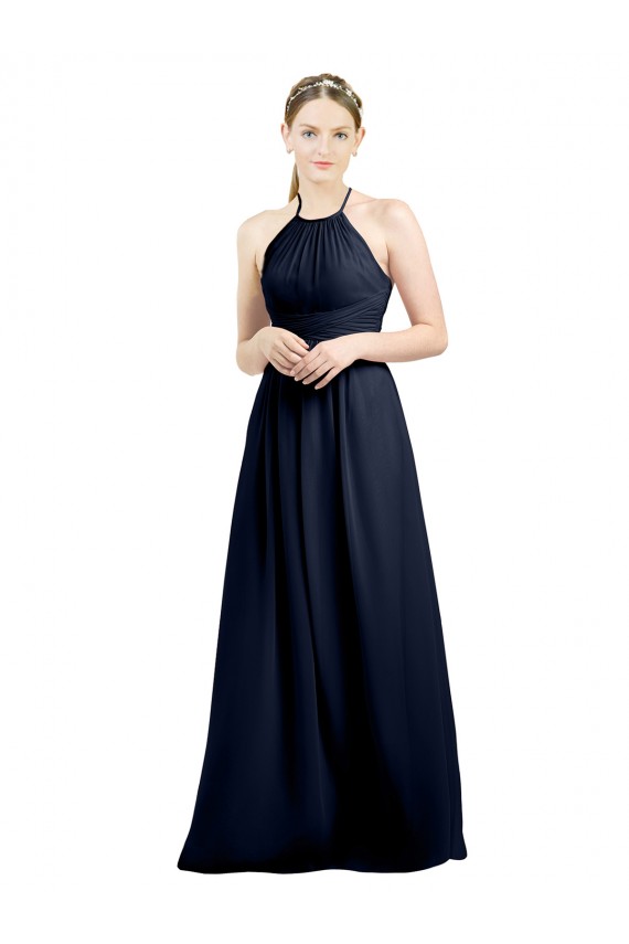 Discount Halter High Neck Long Chiffon Bridesmaid Dress with Open Back UK