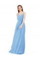 Discount Pleated Low Back Long V-Neck Chiffon Bridesmaid Dress with Thin Straps UK