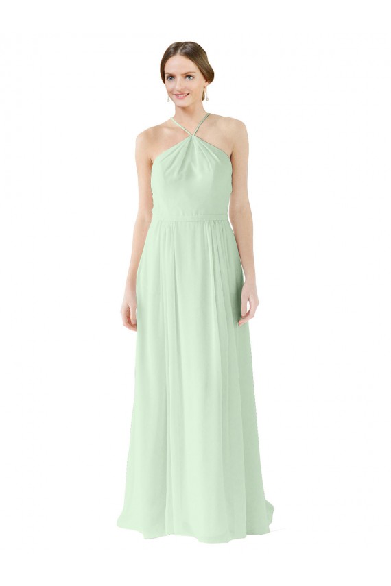 Discount Front halter Neckline and Deep Back Long Chiffon Bridesmaid Dress UK