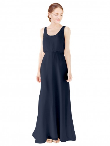 Discount Scoop Neckline Fitted Long Chiffon Bridesmaid Dress Open Back UK